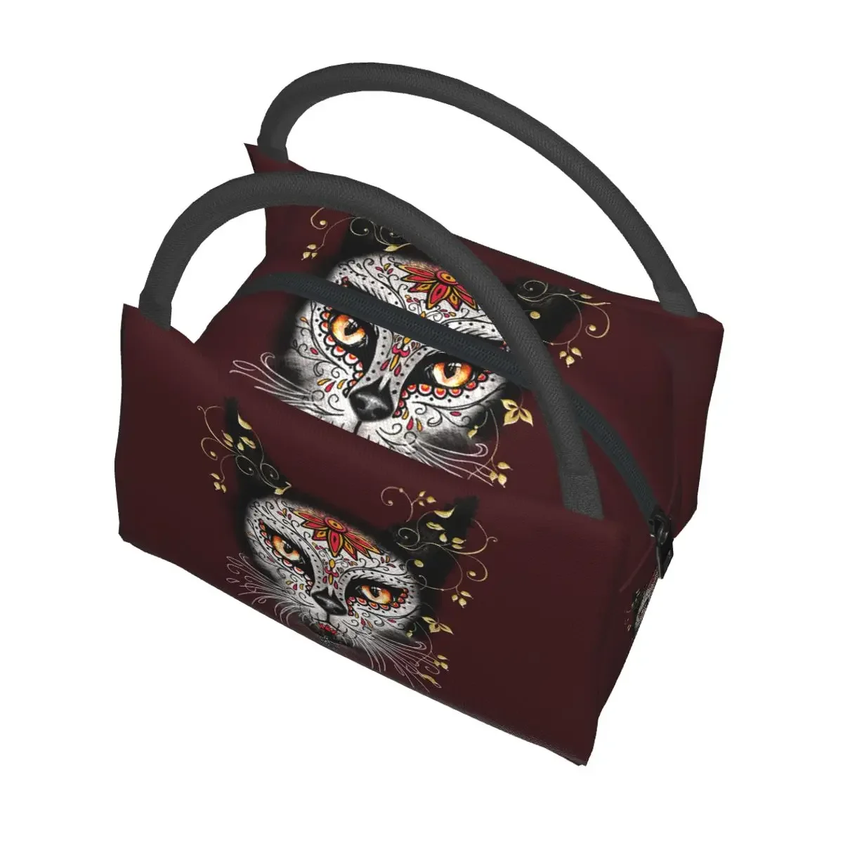 يوم الموتى هريرة القط السكر الجمجمة المكسيكي هالوين الأزهار أكياس الغداء معزول بينتو صندوق أكياس نزهة قابلة لإعادة الاستخدام حقيبة حرارية