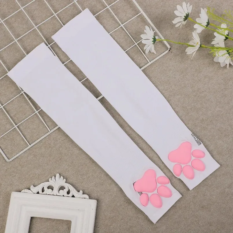 

Летние тонкие свободные рукава-накладки из ледяного шелка с УФ-защитой, с принтом кошачьих лапок, длинные, для езды, охлаждающие, в стиле Лолита