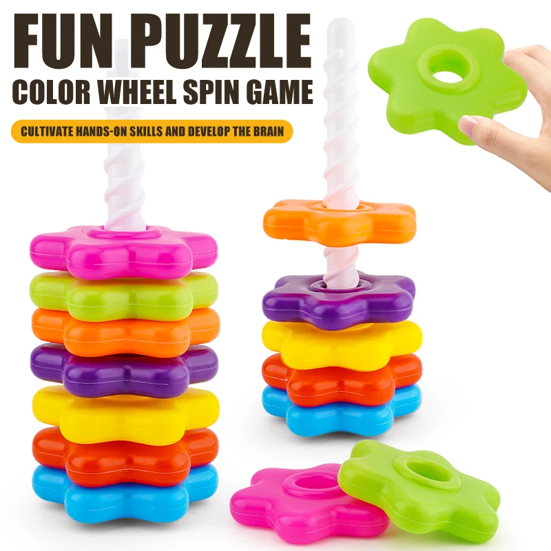 Divertimento rotante per l'addestramento al movimento delle dita del bambino, puzzle per bambini impilabile Torre arcobaleno Torre rotante per lancio di anelli
