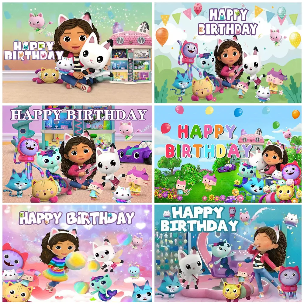 

Cartoon Gabby Dollhouse Kid Birthday Party Supplies Background Decoration Girl Baby Shower Photo Shoot Banner Prop Pink Toy Gift