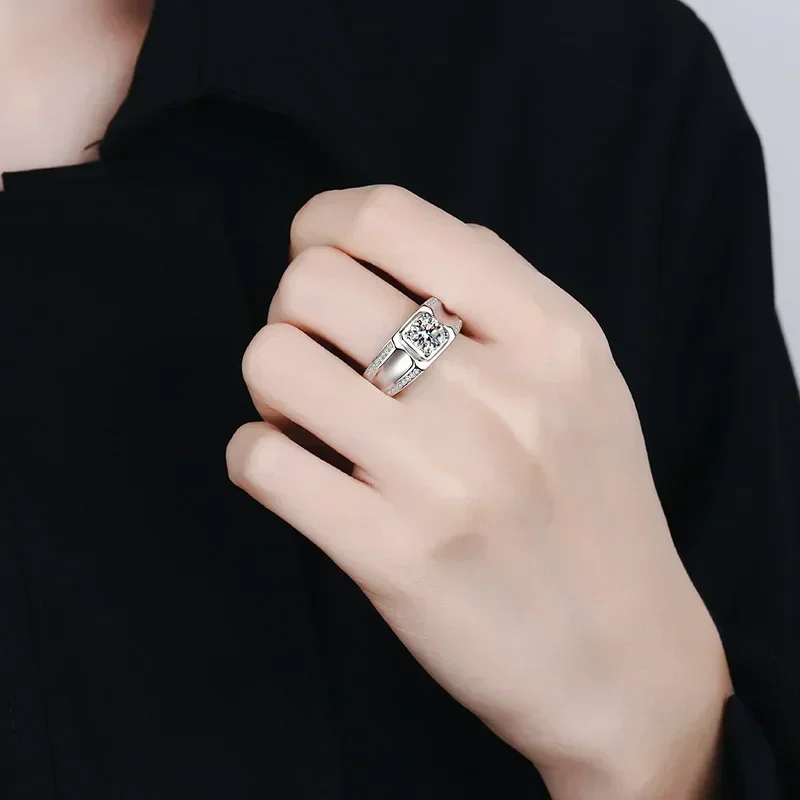 

Platinum PT950 Daily Mens VVS1 D Color 1 Carat Moissanite Diamond Best Anniversary White Gold Wedding Ring with Certificate