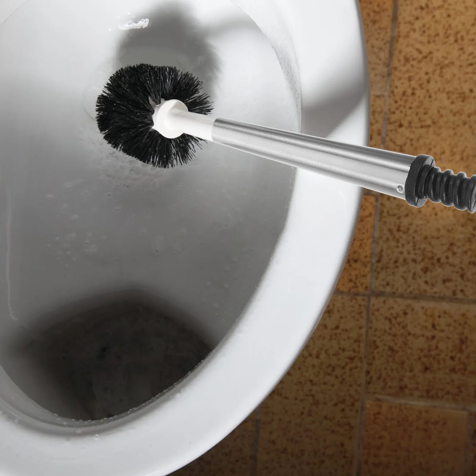 

2Pcs Toilet Brush Lower Section 201# Black Stainless Steel Handle Ergonomic Grip Threaded Connector Replacement Parts
