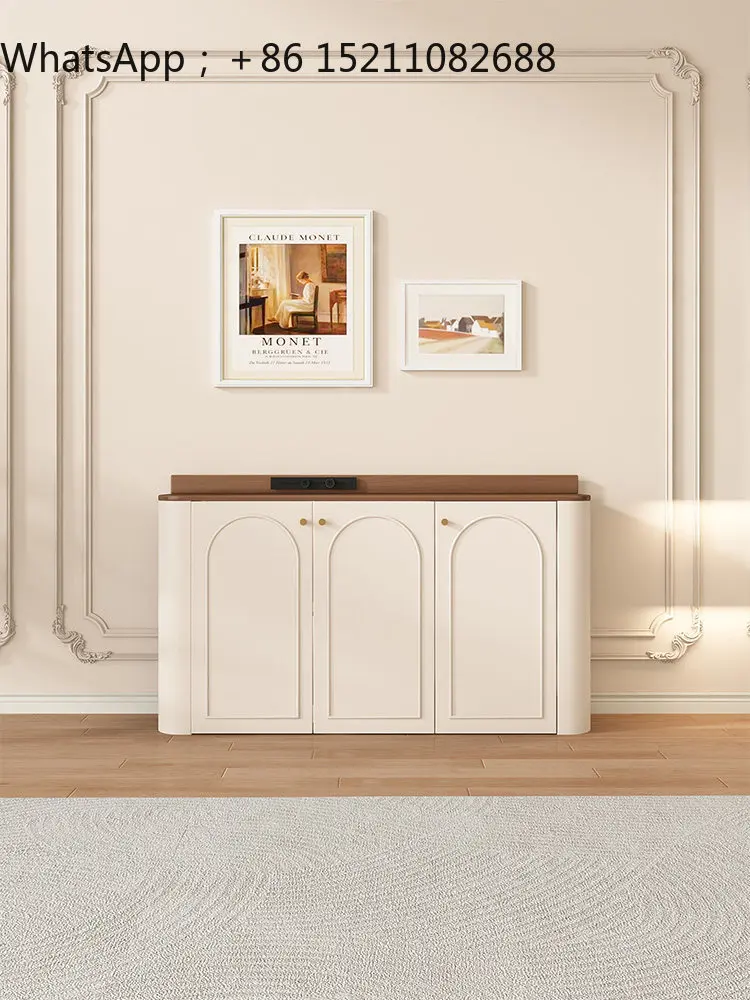LLY cream style dining side cabinet integrated against the wall coffee machine storage cabinet semi-high arc tea cabinet