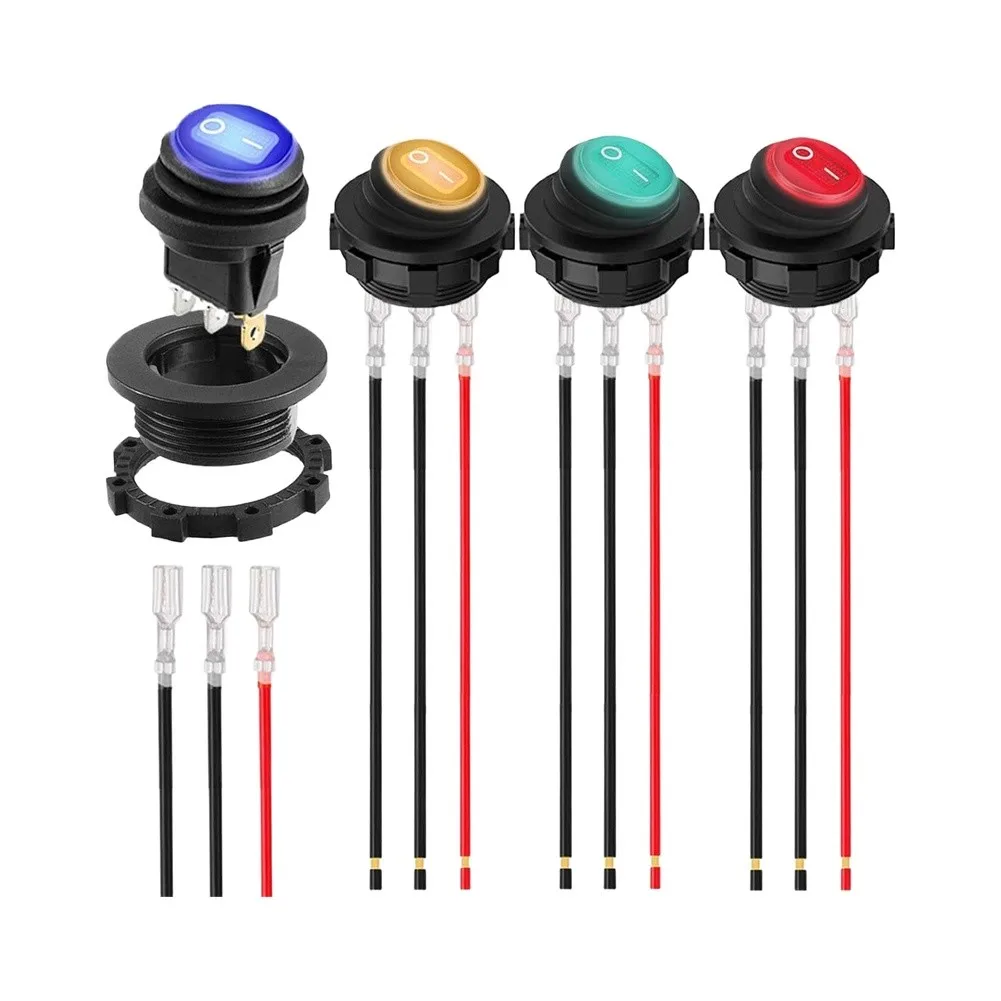 Automotive Dashboard Switch 12V Round Rocker Switch 3 Pin SPST Configuration Dustproof Plastic Housing Switch Yellow