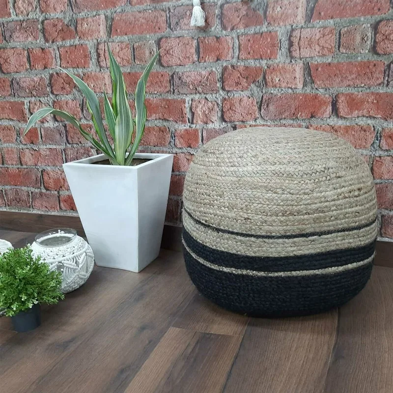 

Pouf Cover Boho Knitted Round Pouffe Ottoman Jute Cotton Foot Stool Cover Pouffe