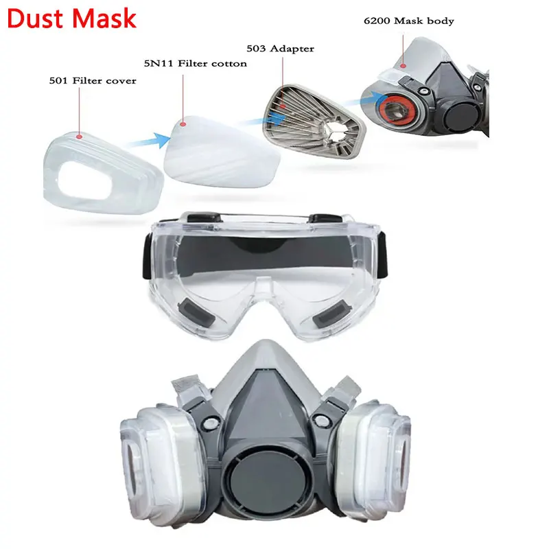 

6200 Dust Mask Half Face With 503 5N11 Particle Filters Goggles Set For Industrial Labor Dust Paint Spray Decoration Grinding ﻿
