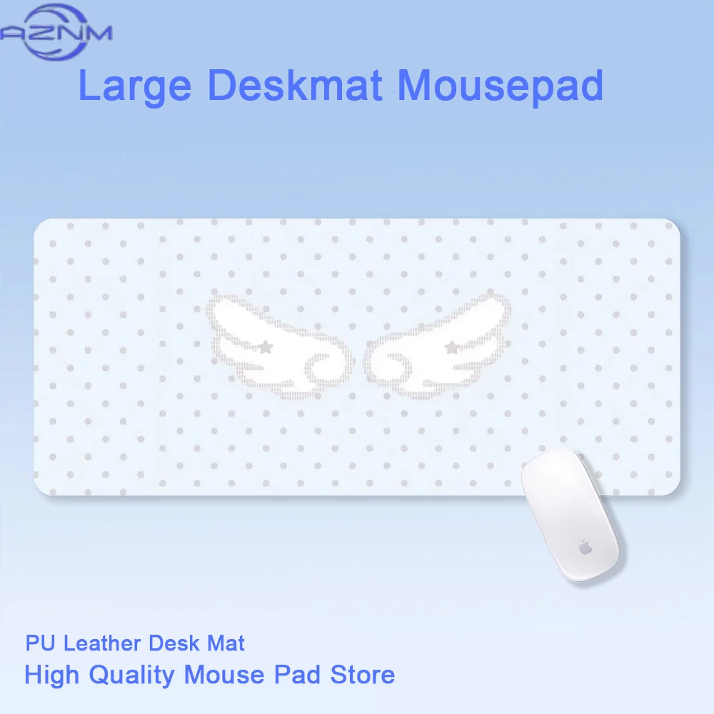 Korean Ins Light Blue Polka Dot Large  Mouse Pad | Minimalist Office Long Desk Mat, Cute Kawaii Aesthetic for Girls