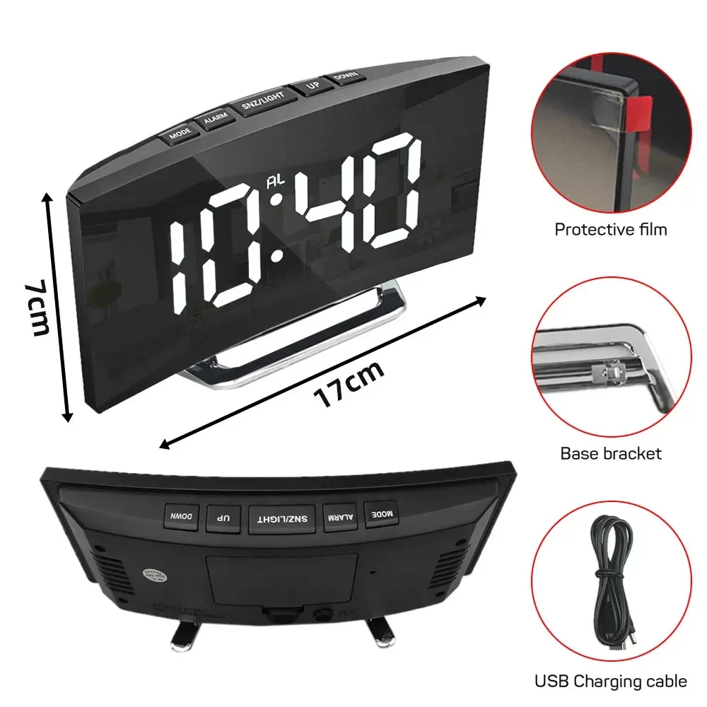 1pc LED Mirror Digital Clock Bedroom Office Travel Electronic Table Clock Desktop Makeup Mirror Alarm Clock Temperature Function