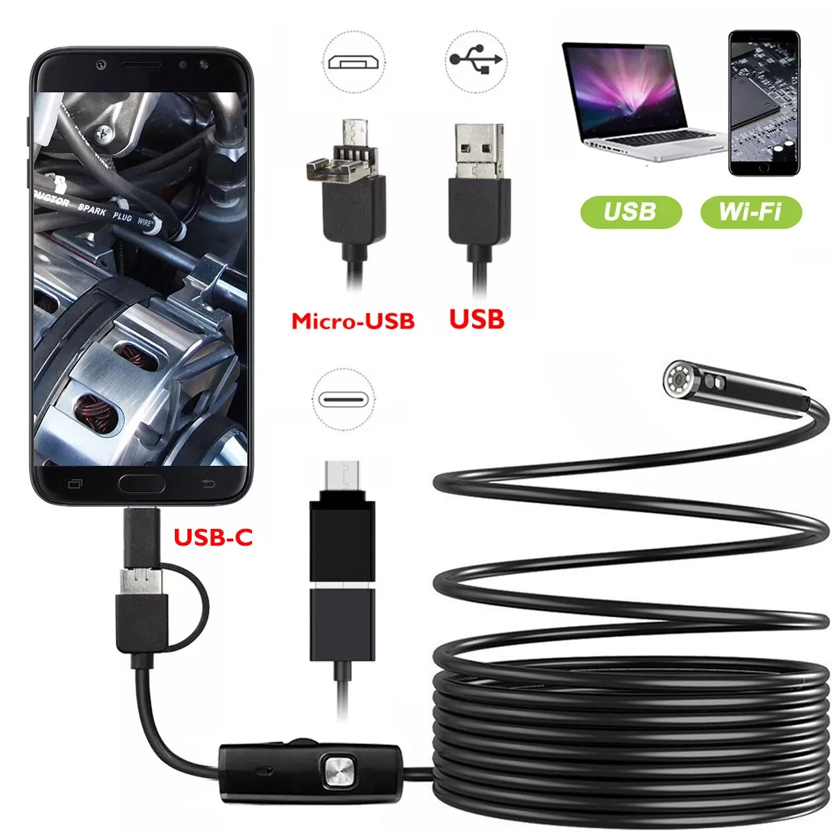 

3.9/4.9/5.5mm 3in1 Dual Lens Wifi Connection Android Sewer Endoscope Borescope Inspection Tools Camera With Light For Iphone IOS