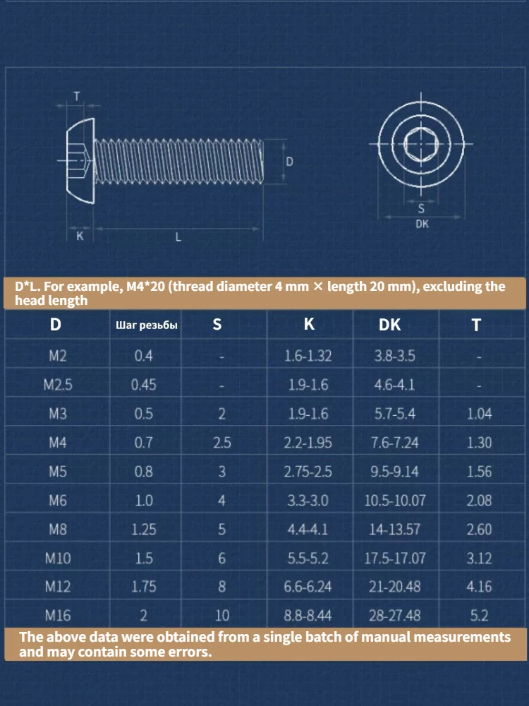 M2 M2.5 M3 M4 M5 M6 M8 M10 316 Stainless Steel Button-Head Hex Socket Screws, Round Dome-Head Allen Bolts ISO 7380