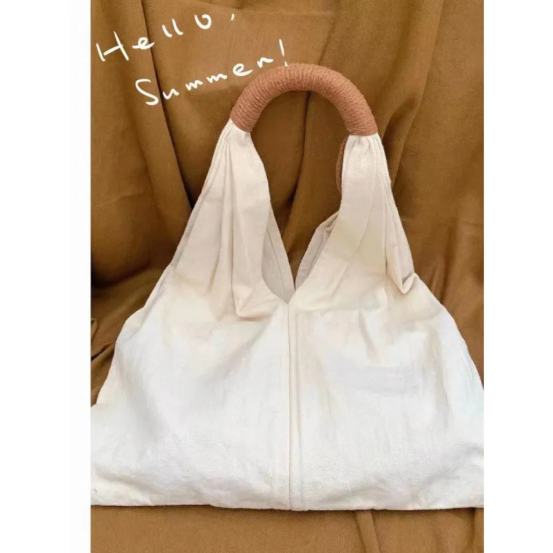 2024 Vintage Cotton And Linen Canvas Women\'S Shoulder Handbag Solid Color Casual Shoulder Fabric Bag