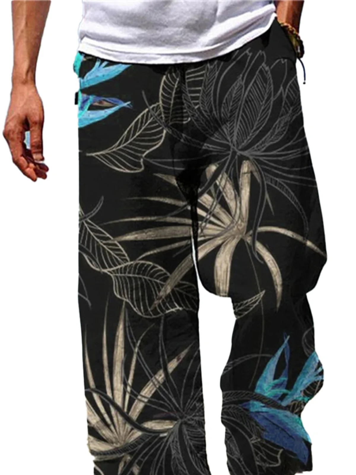 

Мужские повседневные брюки с принтом, широкие штанины, средняя посадка, прямой крой, летние модные повседневные брюки для мужчин
