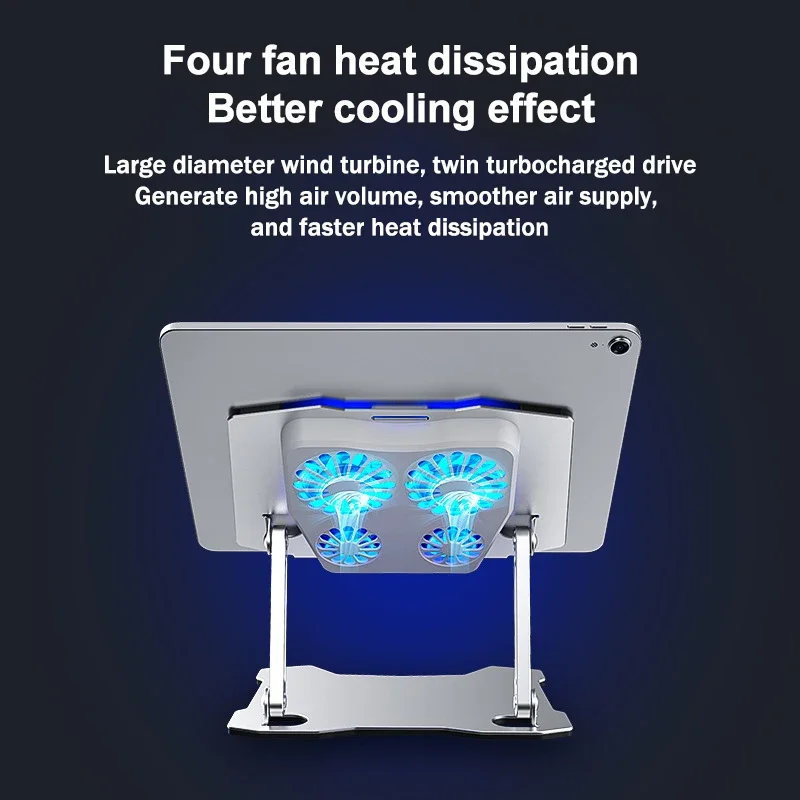 X16 Aluminum Alloy Multi-functional Adjustable Bracket Radiator Folding Telescopic Stand w/ 4 Cooling Fans for IPad Universal