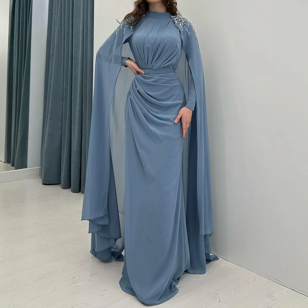 

Вечерние платья трапециевидной формы по индивидуальному заказу, длиной до пола, с высоким воротом и длинными рукавами, платье для выпускного вечера, модное драпированное вечернее платье с бисером и блестками