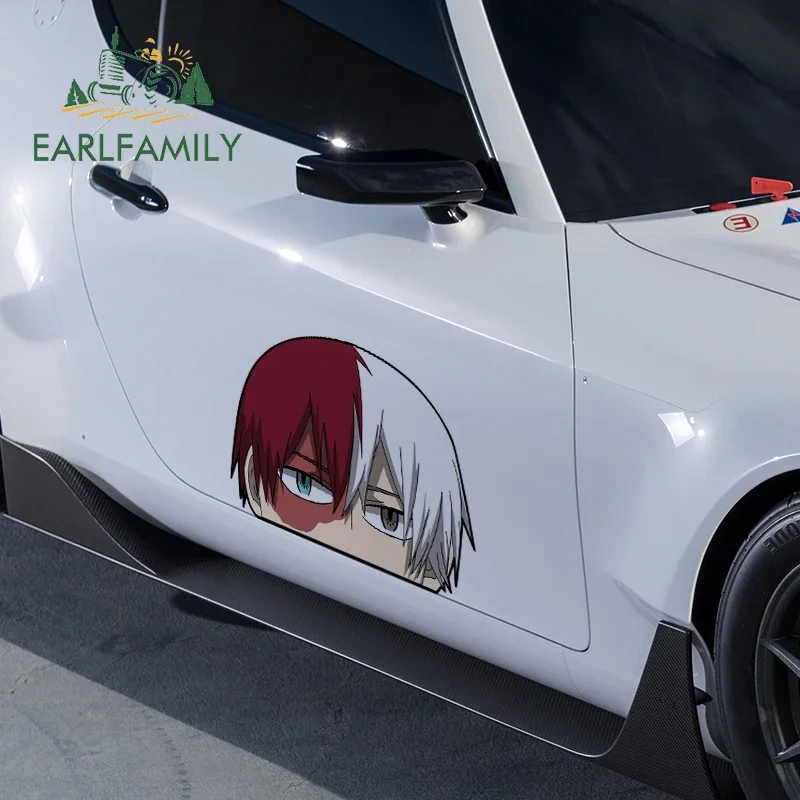 EARLFAMILY 43cm X 32cm Anime Peeker Car Stickers and Decals for Cartoon Sunscreen Cute Graphics JDM RV Door Hood Decoration
