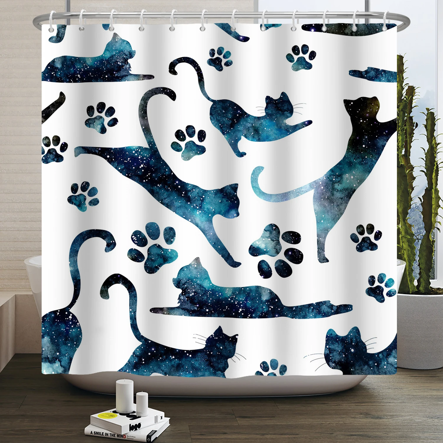 Funny Cat Shower Curtain Cartoon Cute Cats Dog Kids Shower Curtain for Bathroom Waterproof Polyester Home Decor Shower Curtains