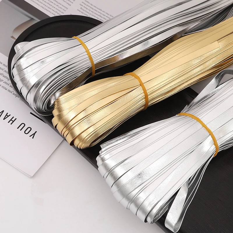 5 Meters Gold/Silver Color 0.5-2.5cm Wide PU Leather Ribbon For Bag Edge Cord Rope DIY Clothing Decor Bows Band Sewing Materials