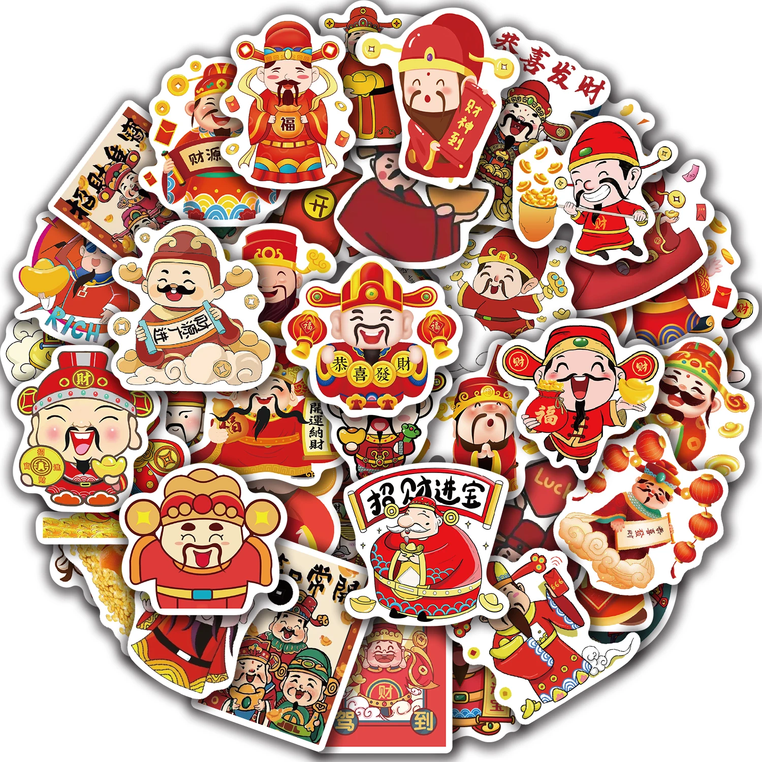 

50pcs Cartoon The God of Wealth Stickers Pack For Kids Scrapbooking Laptop Travel Luggage Laptop Wall Car Decoration Decal