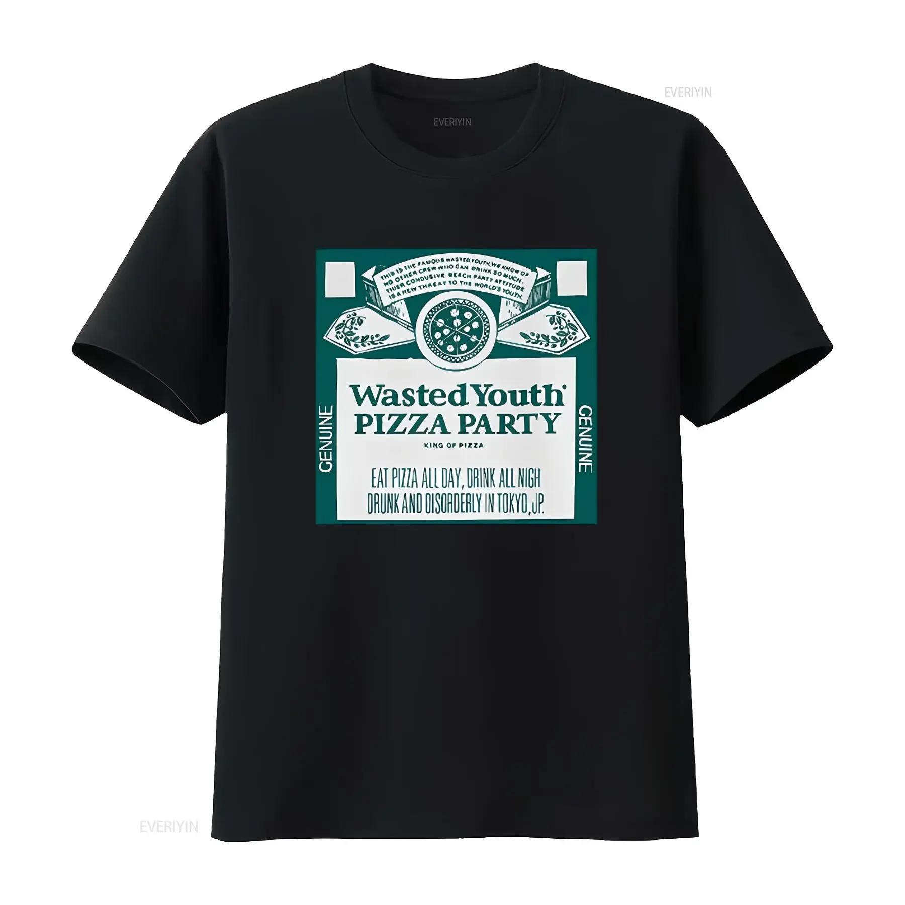 Wasted Youth Pizza Party T Shirt Eat All Day Drink Night Genuine Design for US Market vintage Washed Versatile Slightly Soft