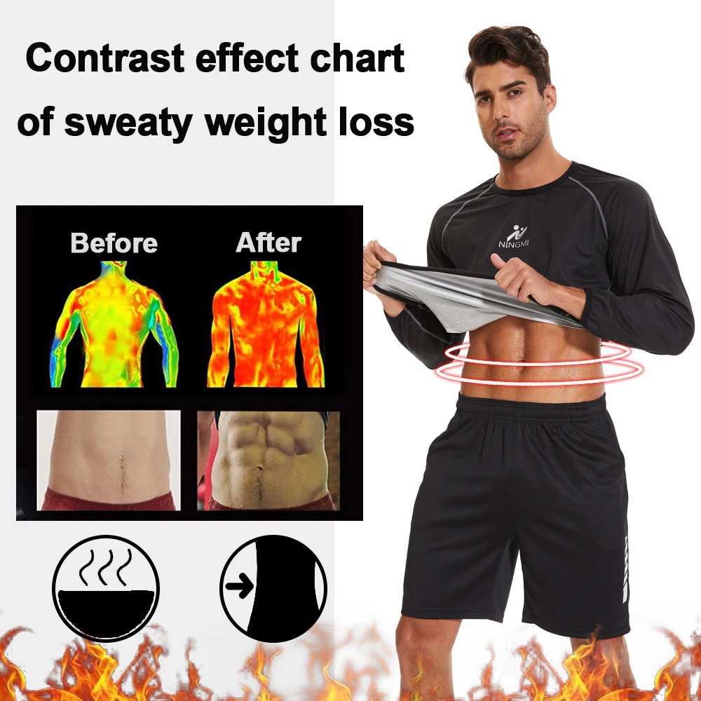 SEXYWG Sauna Sweat Shirt for Men Weight Loss Top Fat Burning Fitness Slimming Sportwear Workout Exercise Body Shaper