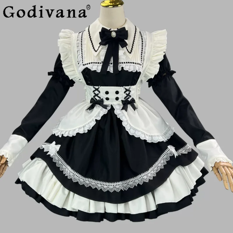 

Large Size Black White Detachable Flare Sleeve Classic Lolita Elegant Dress Fashion High Waist A-line Lace Bow Ruffles Dresses