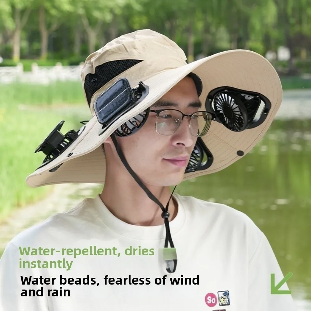 New 6 Fans Solar Fan Hat UV Protection Wide Brim Fan Visor Cap Adjustable Solar Powered Solar Cooling Hat For Men