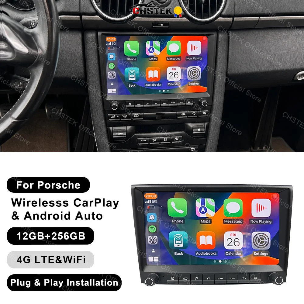 CHSTEK Android Auto Car Radio For Porsche 911 997 Cayman 987 Boxster 2005-2013 Wireless CarPlay GPS Navi DSP 4G WiFi Android 14
