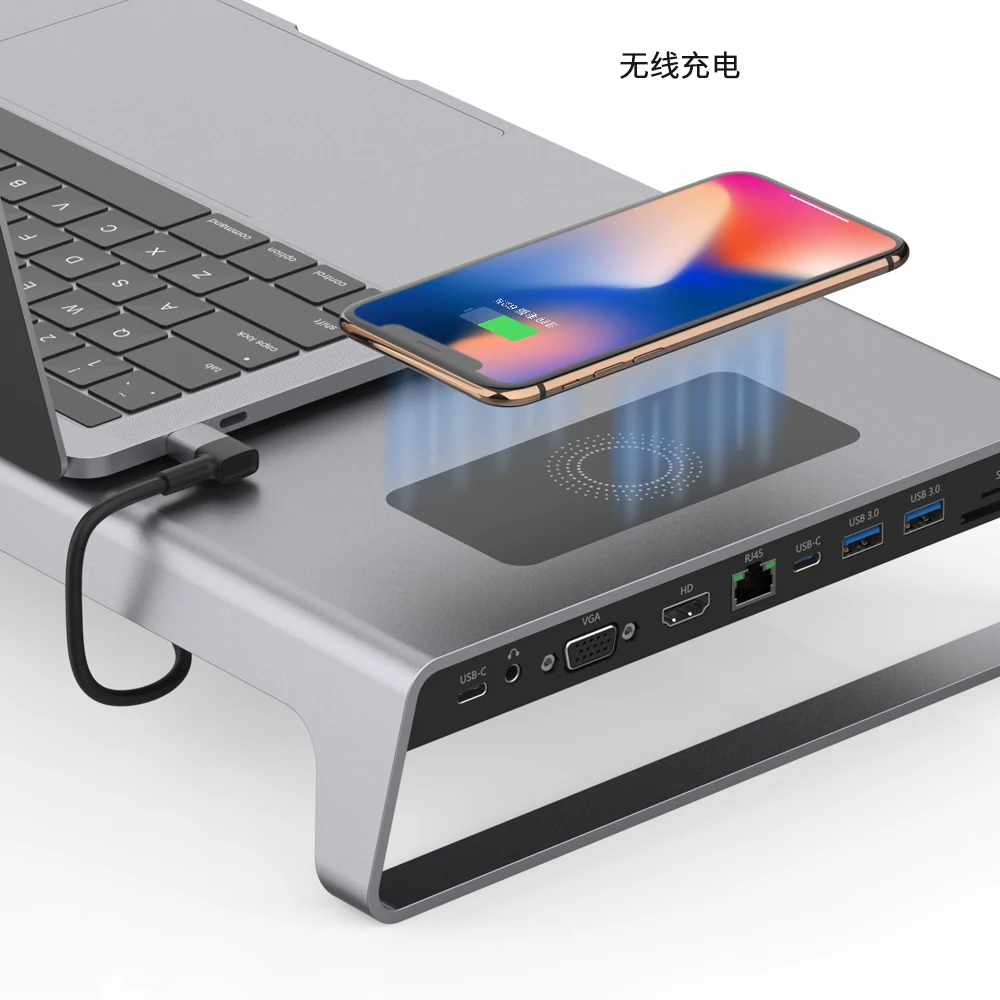 Wholesale ex-factory price 11 Synthesis 1 Hub Adapter Connector Wireless Charger Docking Station Hub Laptop Holder USB Port