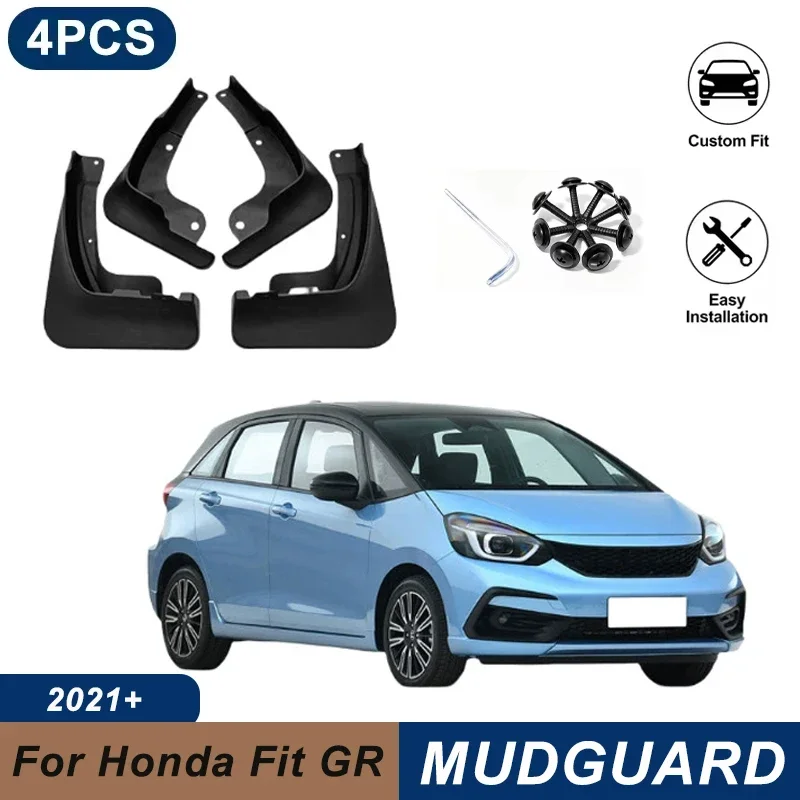 4PCS Car Mud Flaps For Honda Fit GR / Jazz GR 2021+ Waterproof Anti-Splash Fender Mudguards Auto Exterior Accessories
