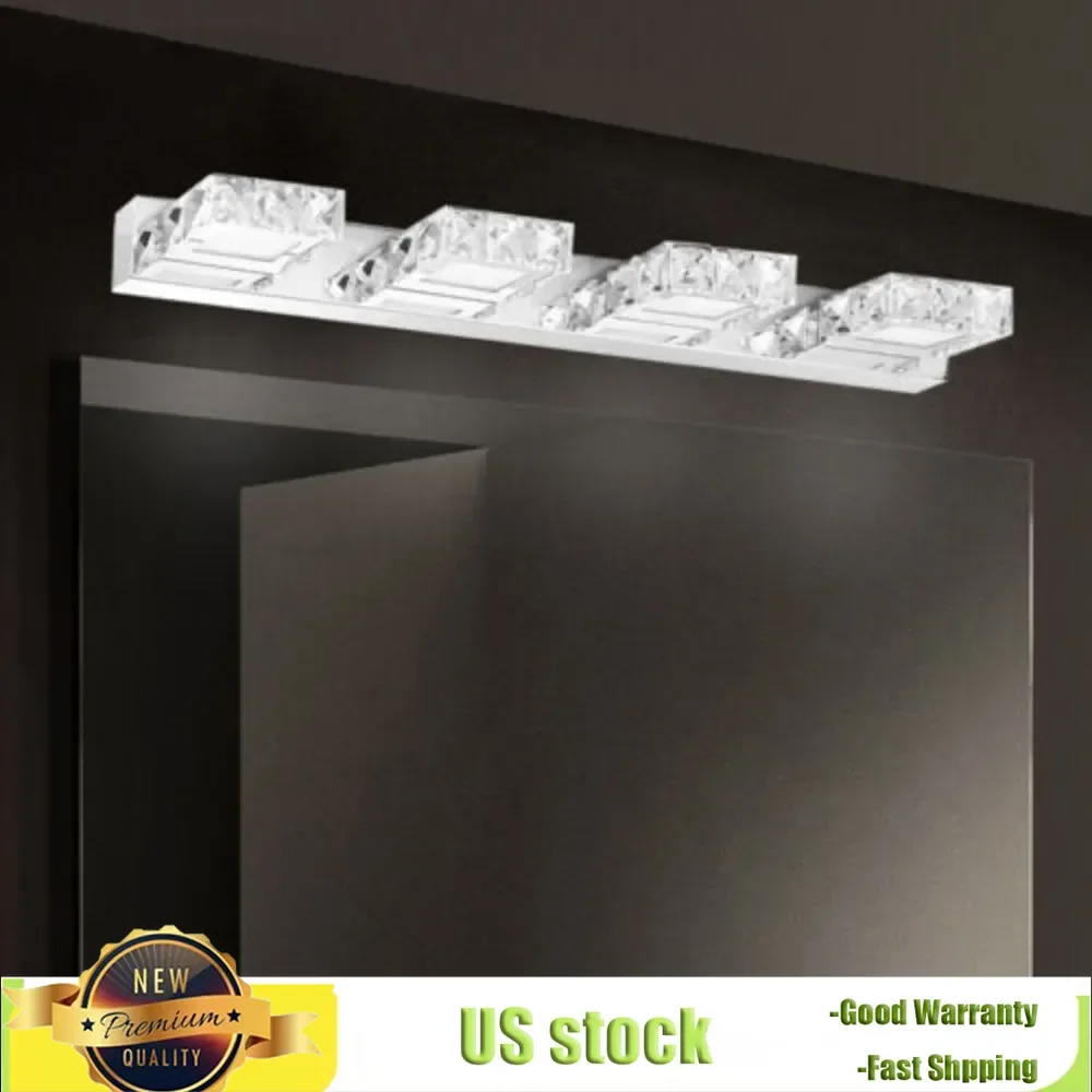 Bymaoar LED 4-light Bathroom Vanity Light Fixture Over Mirror Modern Crystal Wall Lamp Cold White Sconces Fit 5-10㎡ Easy Install