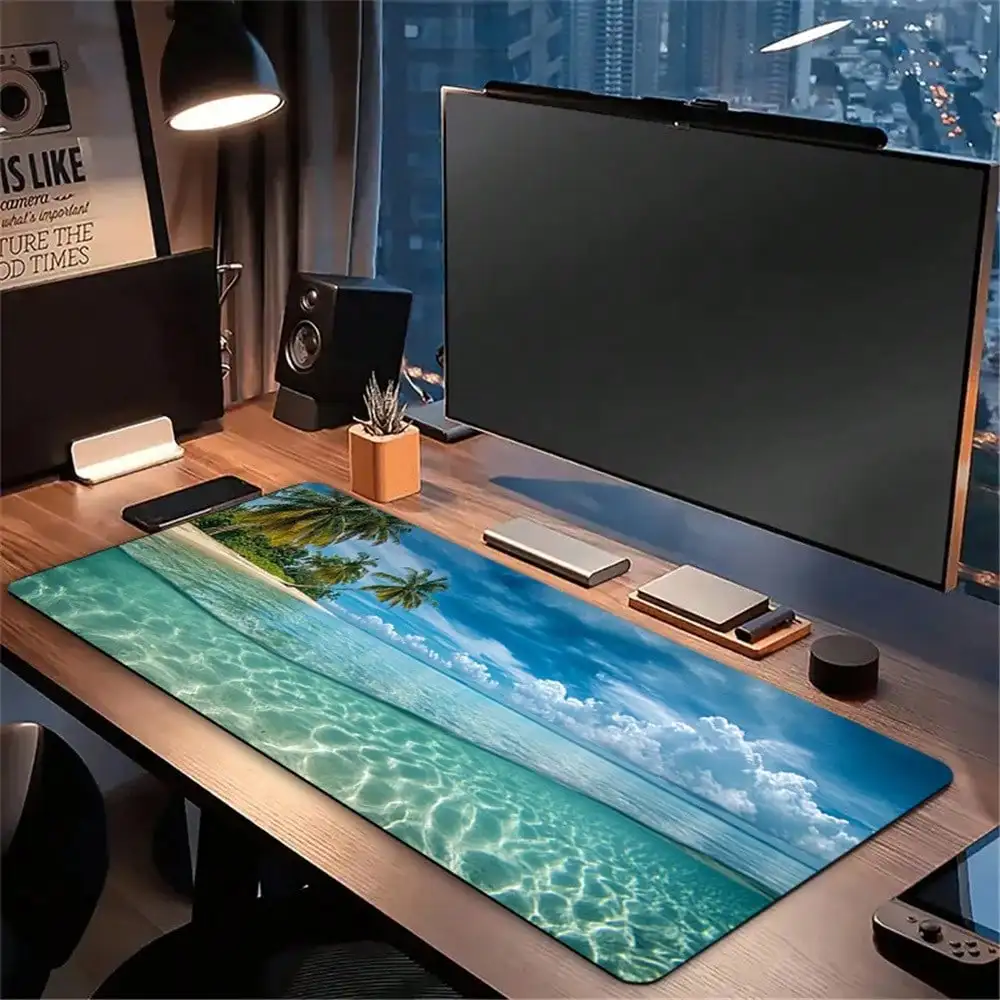 1pc Multiple Sizes Island Palm Mouse Pad - Tropical Beach Scene - Ideal For Vacation Atmosphere, Office Gaming, Desktop Decoration | Island Scenery | Durable