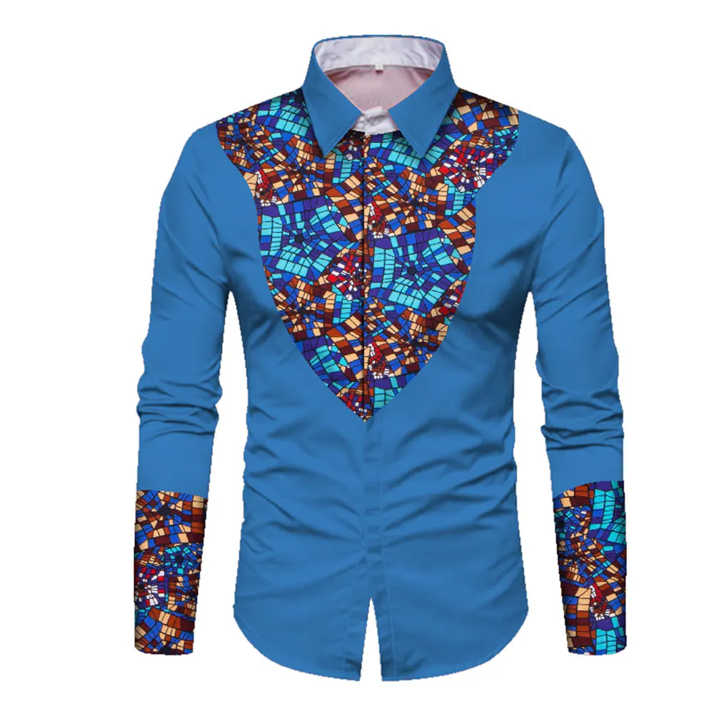 Men African Print Shirt Clothes Long Sleeve Cotton Slim Fit  Lapel Shirt Tops Men Personal Custom Plus Size WYN352