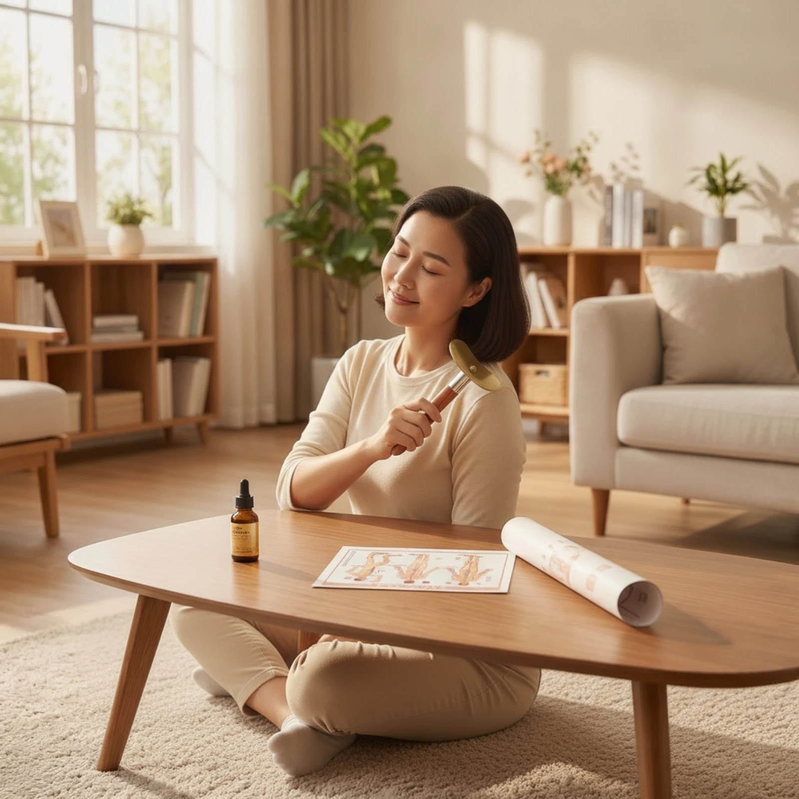 Gua Sha Scraper with Wooden Handle Polished Scraper with Wooden Handle Metal Gua Sha Board Hygienic Portable for Adults, Massage
