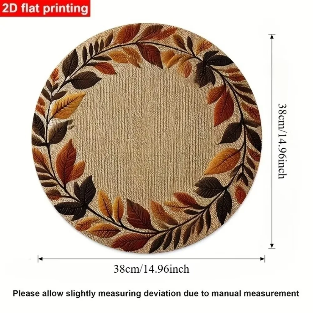 Round Placemat Autumn Leaf Wreath Print 2D Flat Table Mat Heat Insulation Fall Color Dining Decor Pad For Kitchen Dining Table