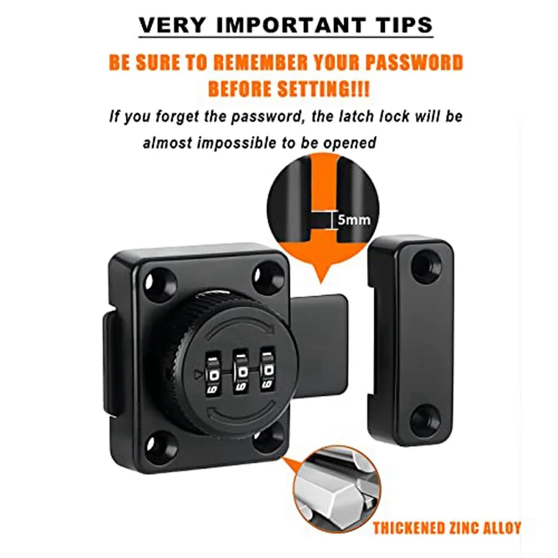 Fechaduras de combinação de armário LNHF, fechadura de armário sem chave, material de liga de zinco, adequada para porta de 1 via para usar, fechadura para armário