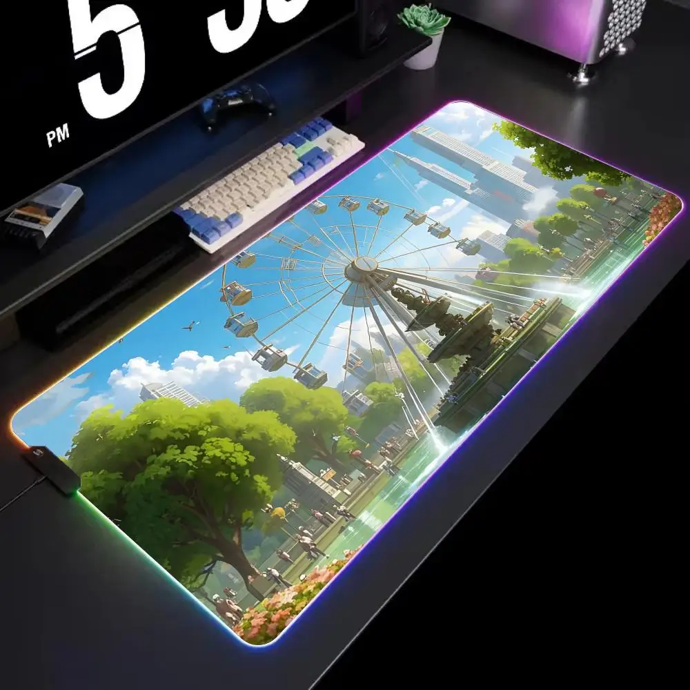 

Коврик для мыши в стиле аниме, игровой коврик для геймеров с RGB-подсветкой, светодиодный коврик для мыши с подсветкой, игровые аксессуары, большой коврик для мыши