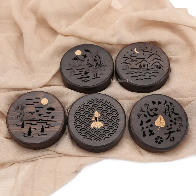 8.4cm Ebony Disc Incense Box Incense Burner DIY Zen Lying Incense Box Decoration Household Indoor Incense Burner To Purify Air