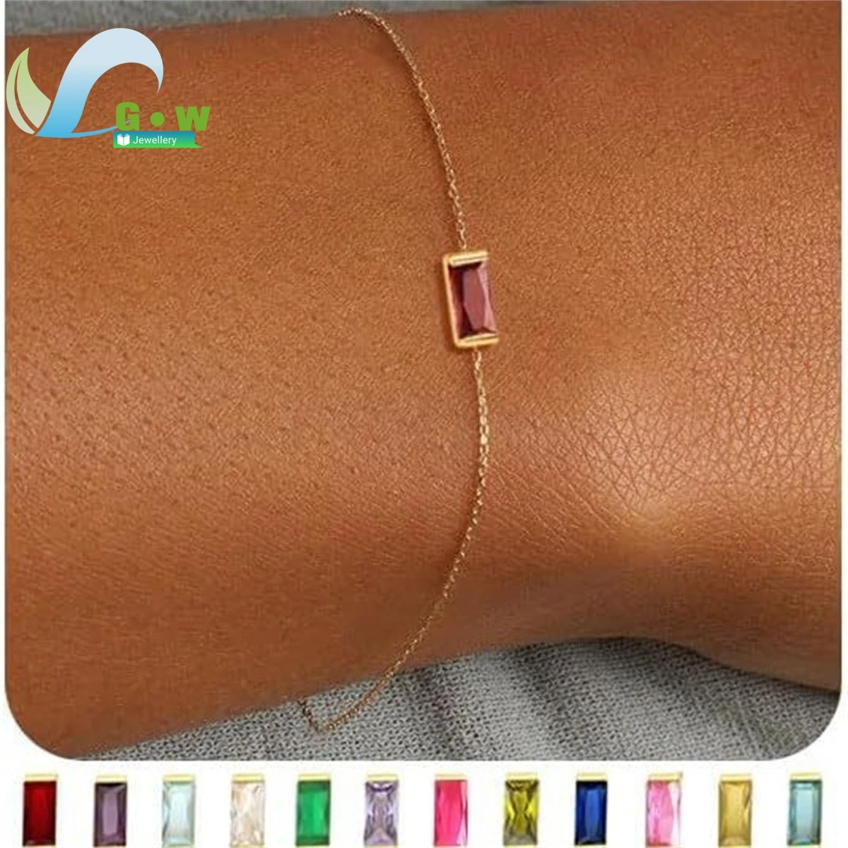 Birthstone Plated Gold Bracelets for Women Non Tarnish Trendy Dainty Stack Stackable Blue Green May Emerald Jewelry Gifts Mom