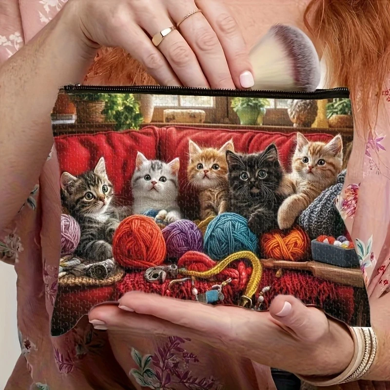 Adorable Cat-Themed Storage Bag - Foldable Travel Organizer with Zipper Closure, Toiletry Pouch for Weddings, Vacations