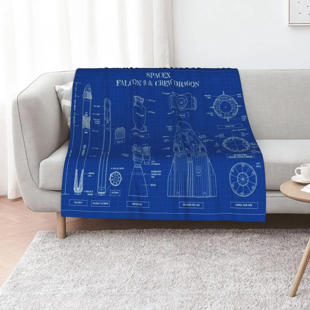 SpaceX: Falcon 9 and Crew Dragon (Blueprint-English) Throw Blanket for sofa manga Soft Plaid blankets ands Shaggy Blankets