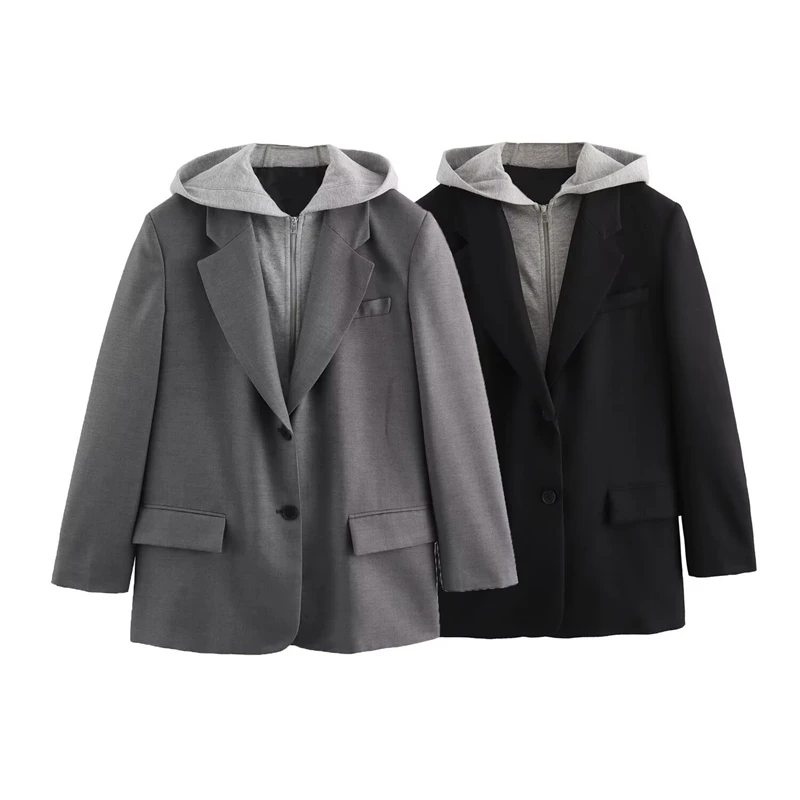 European and American style hot girl retro autumn new women's hooded suit jacket female fashion trend fake two-piece versatile
