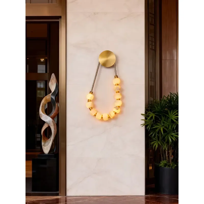 Nordic Minimalist Spanish Natural Marble Wall Lamp Aluminum French Cream Designer Bedside Light for Living Room Bedroom Decor