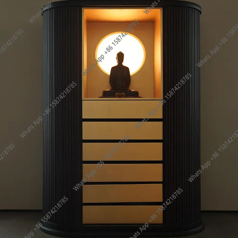 J Solid Wood Buddha Niche Has A Minimalist Curved Design Living Room Dedicated To The God Of Wealth Guanyin Bodhisattva Cabinet