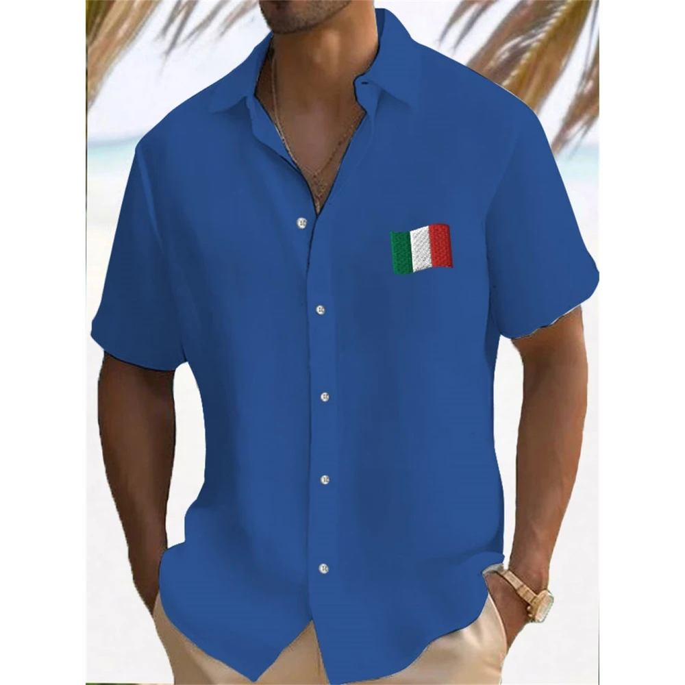 Camisa havaiana casual masculina, camisa de manga curta, roupa respirável, impressão 3D, verão