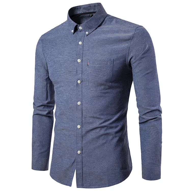 Autumn And Winter New Men's Oxford Spinning Slim-fit Solid Color Lapel Shirt Men's Bottoming Shirt Long-sleeved Shirt