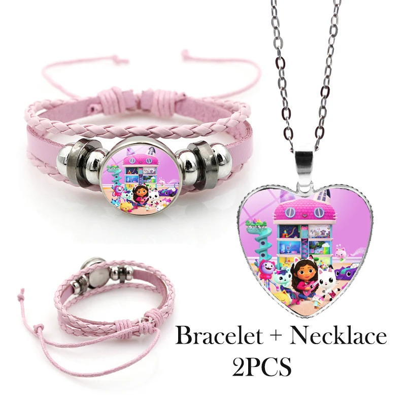 Gabby poppenhuis meisje armbanden + ketting sieraden set 2 stuks vrouwelijke kawaii ketting ketting accessoires meisje partij verjaardagscadeau speelgoed