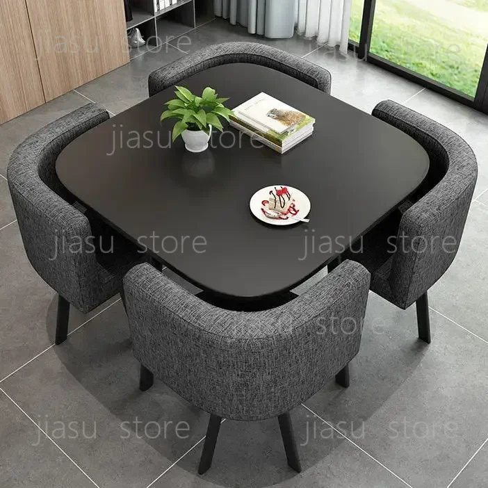 Modern Wooden Dining Table Set 4 or 6 Chairs Wholesale Home Restaurant Cafe Conversation Table