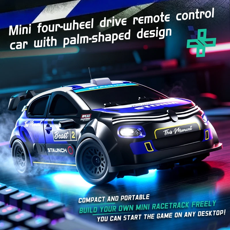 1:64 Scale Mini RC Drift Car Portable Pocket Size Remote Control Racing Vehicle with Simulation Lighting Toy Gift for Kids Boys