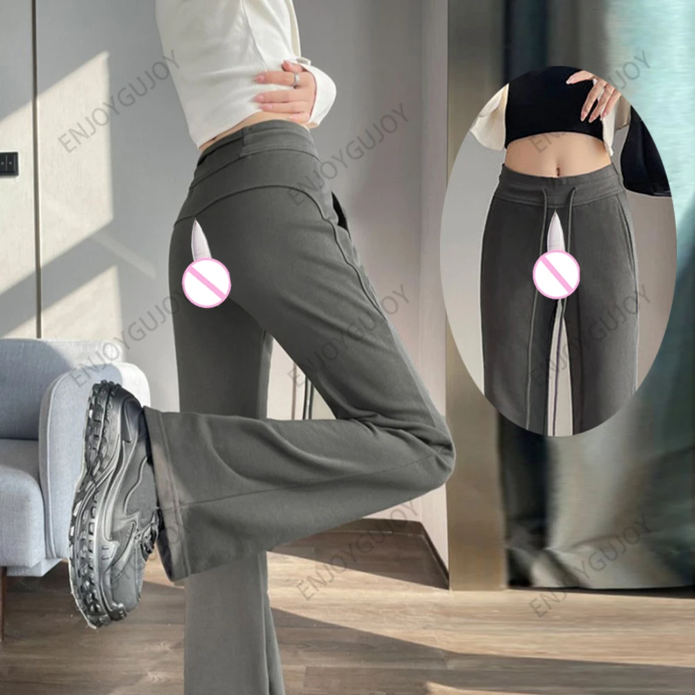 

Temperament Casual Sweatpants Women's，Slim Mopping Flared Pants，Invisible Open Crotch Outdoor Sex，Yoga Trousers Trend High Waist