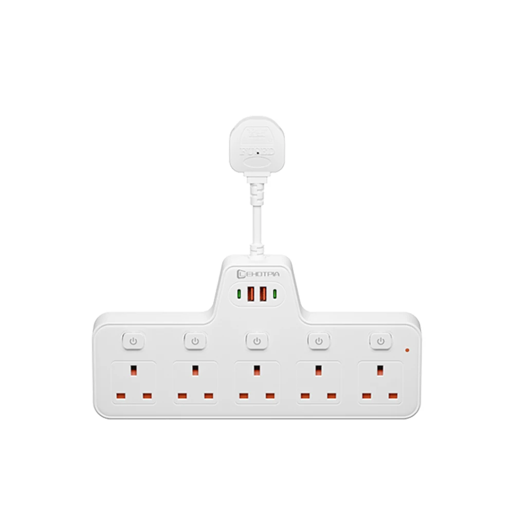 2500W UK Plug Power Strip 5AC Socket Wall Mounted Independent Switches Multitap Network Filter USB Ports Fast Charging Adapter